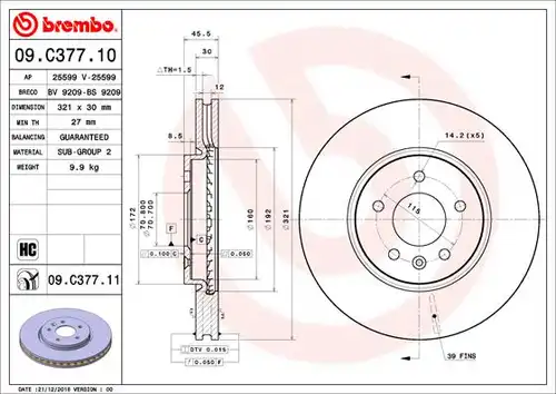 спирачен диск BREMBO 09.C377.11