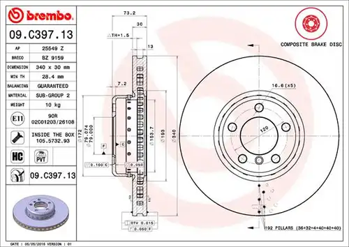 спирачен диск BREMBO 09.C397.13