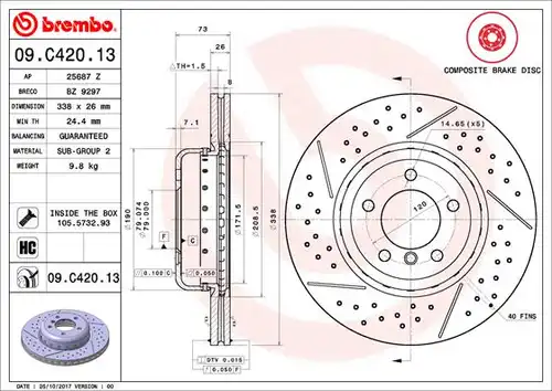 спирачен диск BREMBO 09.C420.13