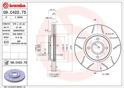 спирачен диск BREMBO 09.C422.75