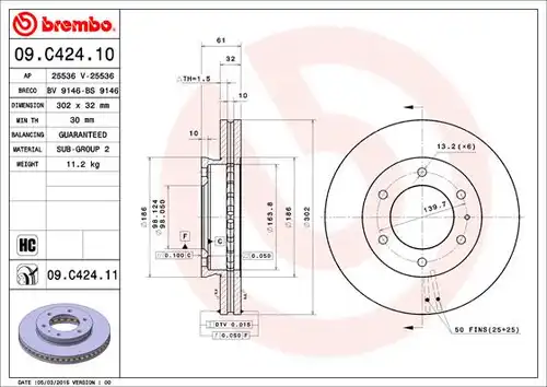 спирачен диск BREMBO 09.C424.11