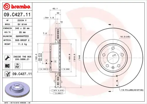 спирачен диск BREMBO 09.C427.11