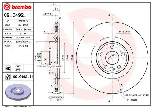 спирачен диск BREMBO 09.C492.11