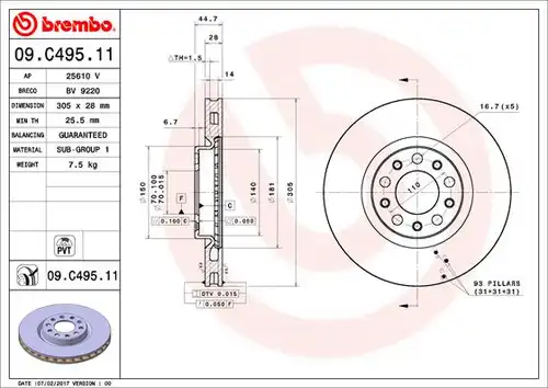 спирачен диск BREMBO 09.C495.11