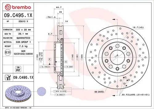 спирачен диск BREMBO 09.C495.1X