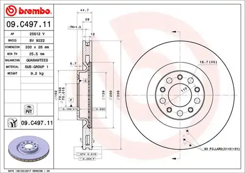 спирачен диск BREMBO 09.C497.11