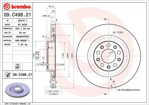 спирачен диск BREMBO 09.C498.21