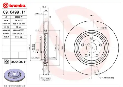 спирачен диск BREMBO 09.C499.11