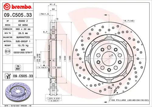 спирачен диск BREMBO 09.C505.33