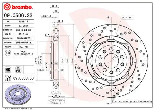 спирачен диск BREMBO 09.C506.33