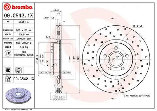 спирачен диск BREMBO 09.C542.1X