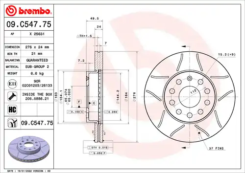 спирачен диск BREMBO 09.C547.75