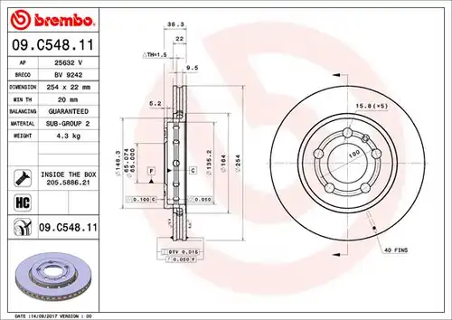 спирачен диск BREMBO 09.C548.11