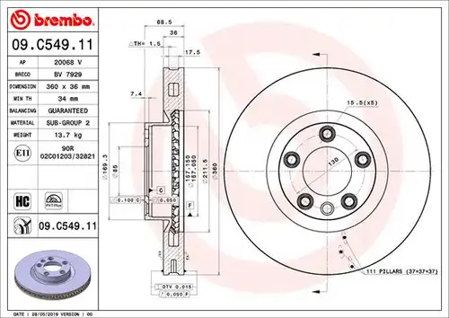 спирачен диск BREMBO 09.C549.11