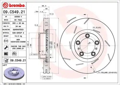 спирачен диск BREMBO 09.C549.21