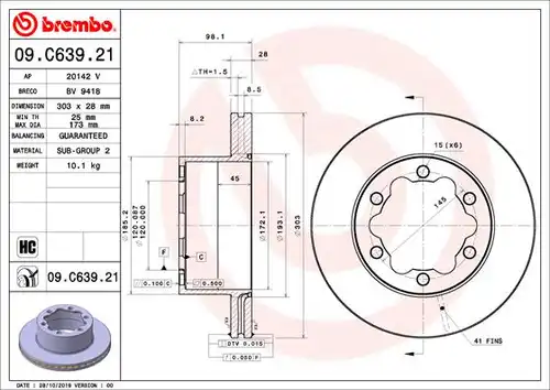 спирачен диск BREMBO 09.C639.21