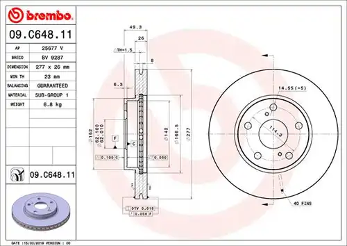 спирачен диск BREMBO 09.C648.11