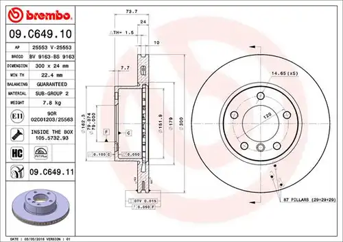 спирачен диск BREMBO 09.C649.11