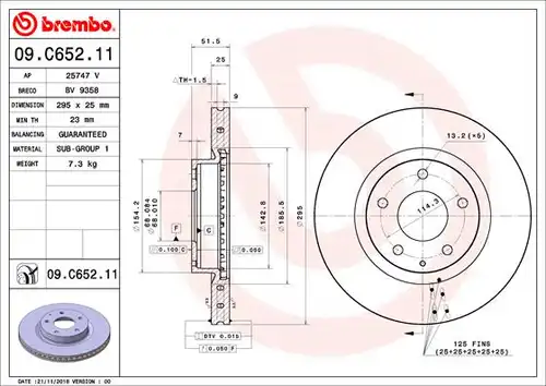 спирачен диск BREMBO 09.C652.11