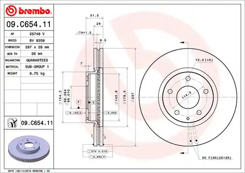 спирачен диск BREMBO 09.C654.11