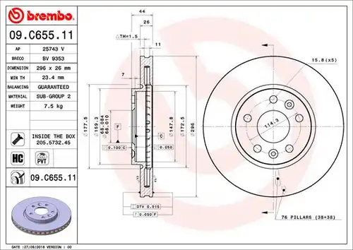 спирачен диск BREMBO 09.C655.11