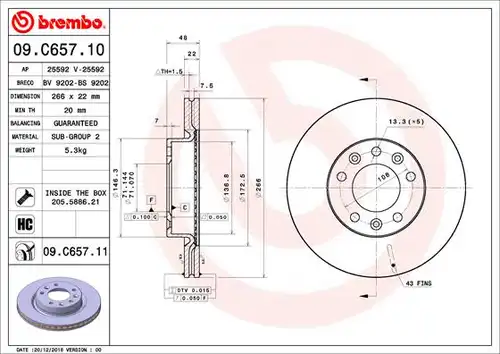 спирачен диск BREMBO 09.C657.11