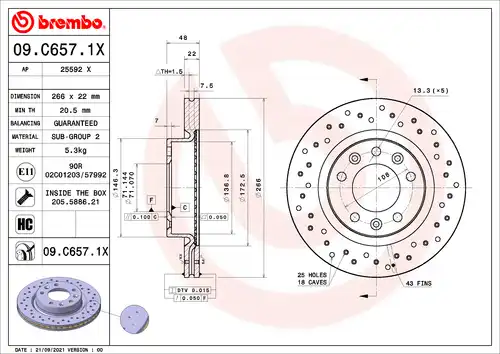 спирачен диск BREMBO 09.C657.1X