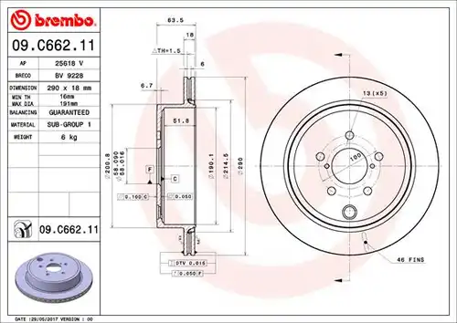 спирачен диск BREMBO 09.C662.11