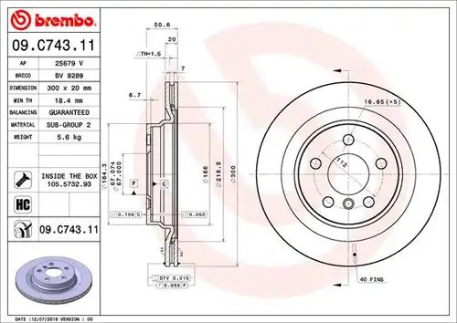 спирачен диск BREMBO 09.C743.11