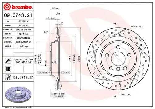 спирачен диск BREMBO 09.C743.21