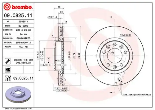 спирачен диск BREMBO 09.C825.11