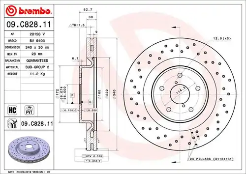 спирачен диск BREMBO 09.C828.11