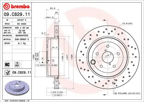 спирачен диск BREMBO 09.C829.11