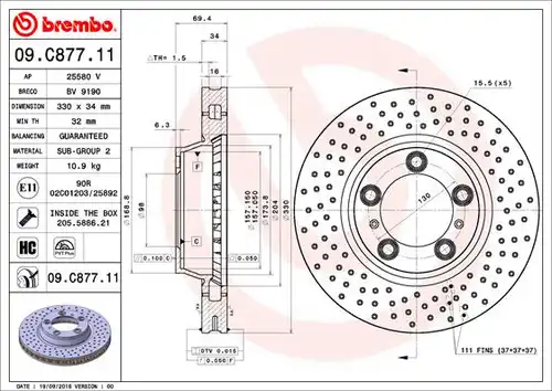 спирачен диск BREMBO 09.C877.11