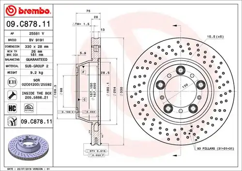 спирачен диск BREMBO 09.C878.11