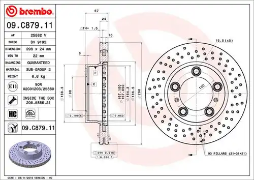 спирачен диск BREMBO 09.C879.11