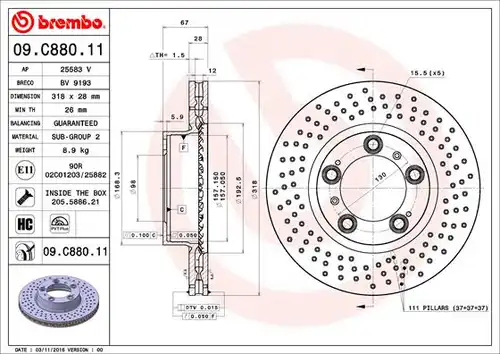 спирачен диск BREMBO 09.C880.11