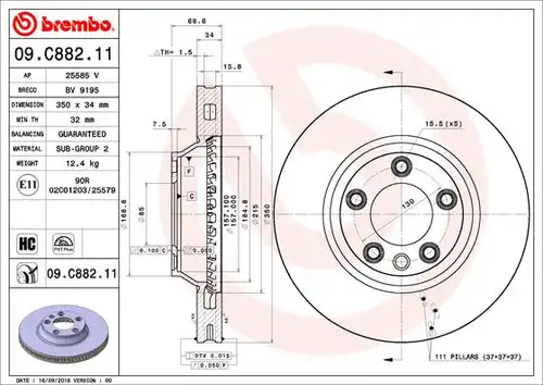 спирачен диск BREMBO 09.C882.11