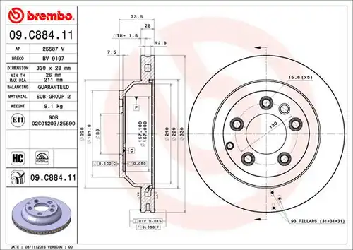 спирачен диск BREMBO 09.C884.11