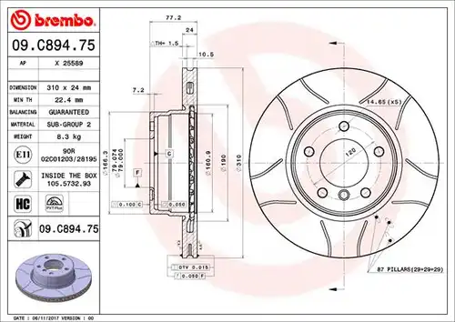 спирачен диск BREMBO 09.C894.75