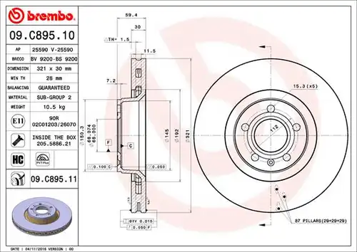 спирачен диск BREMBO 09.C895.11