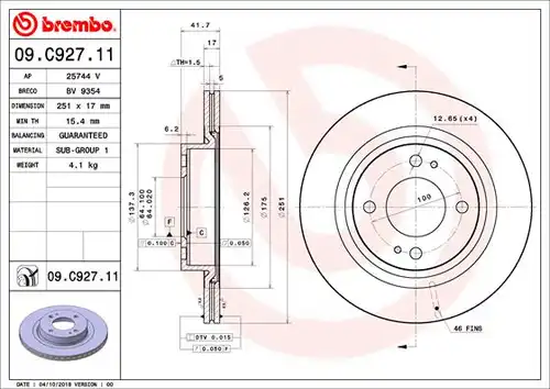 спирачен диск BREMBO 09.C927.11