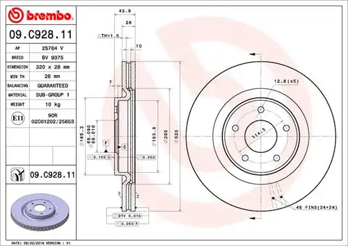 спирачен диск BREMBO 09.C928.11