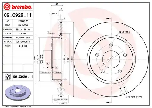 спирачен диск BREMBO 09.C929.11