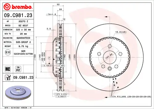 спирачен диск BREMBO 09.C981.23