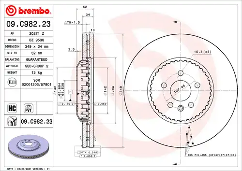 спирачен диск BREMBO 09.C982.23