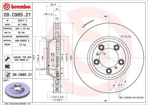 спирачен диск BREMBO 09.C985.21