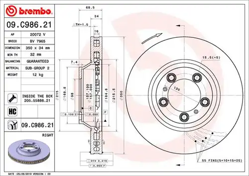 спирачен диск BREMBO 09.C986.21