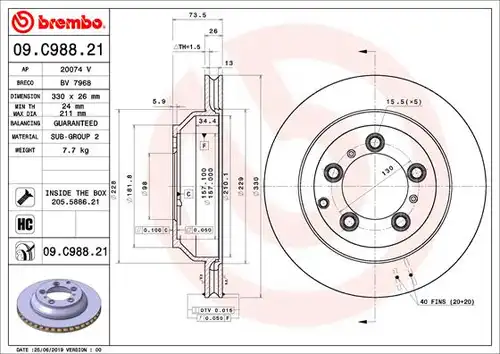 спирачен диск BREMBO 09.C988.21