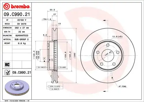 спирачен диск BREMBO 09.C990.21